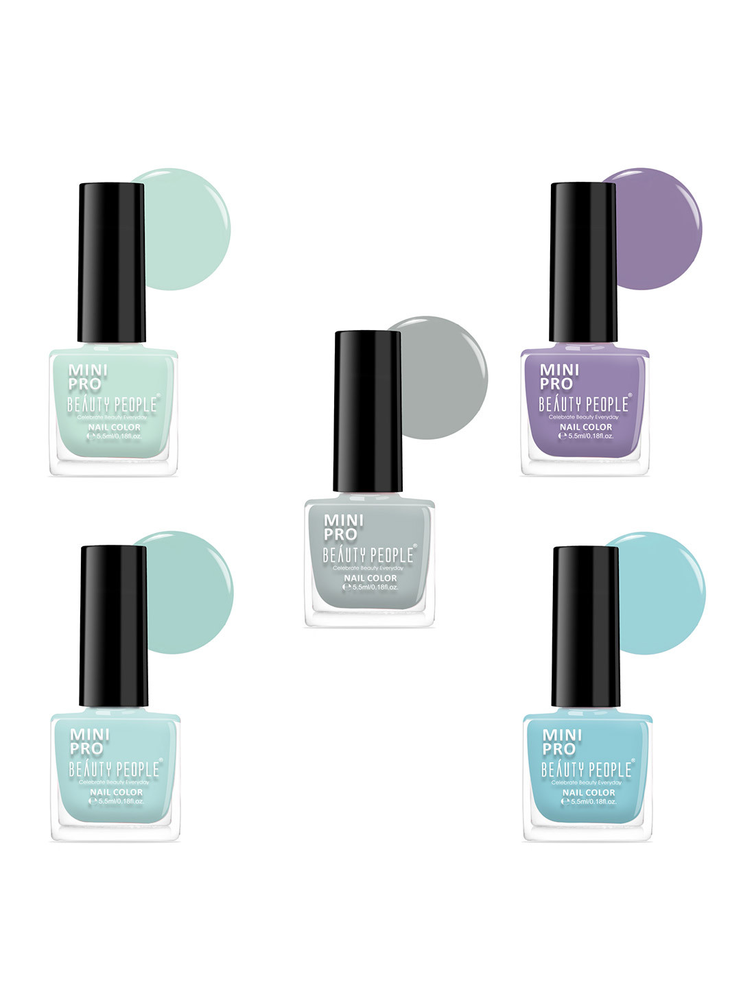 Beauty People Set Of 5 Mini Pro Nail Polish- 5.5 ml Each- Shade- 104- 117- 158- 169-193