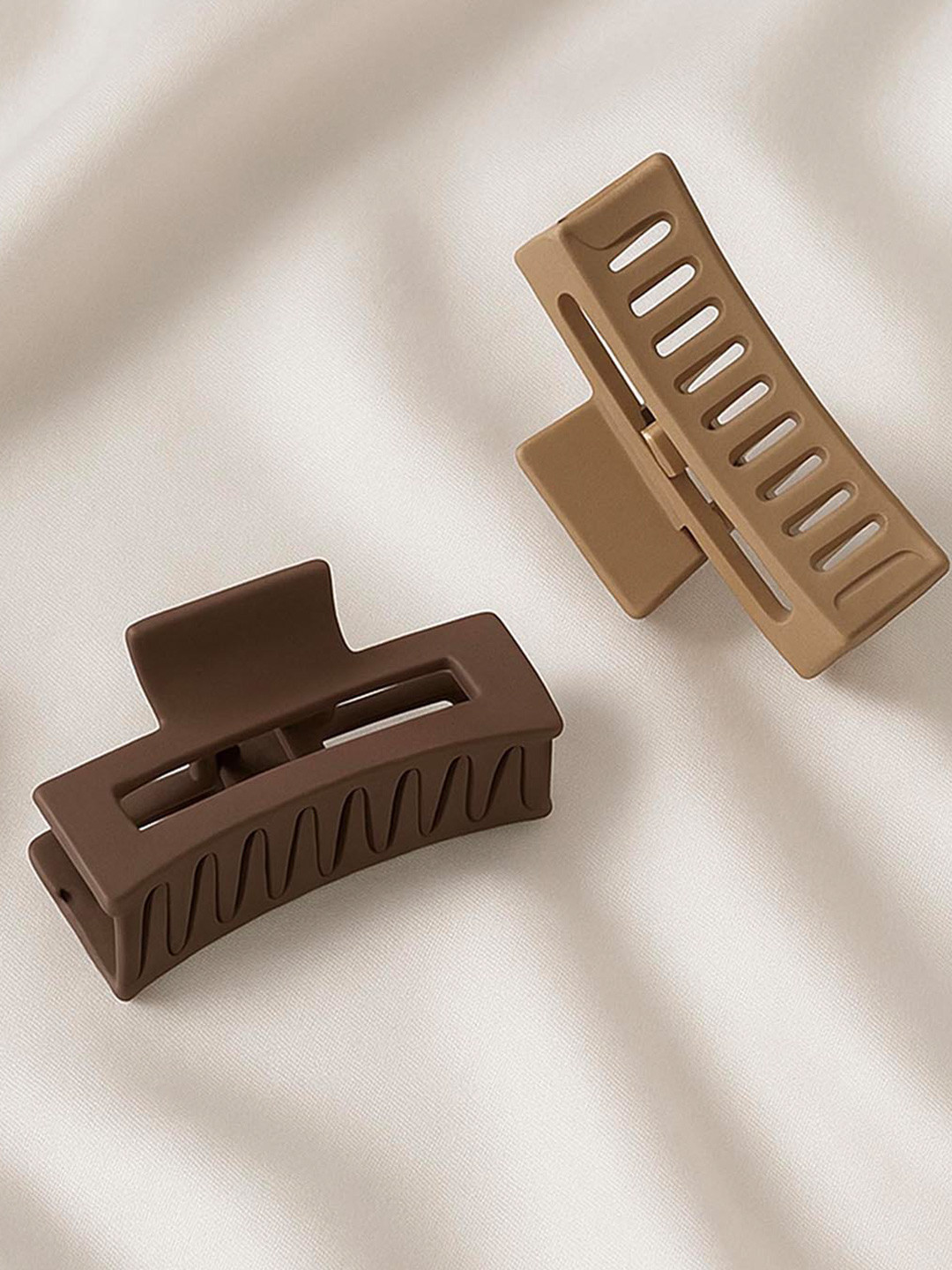 Hair Drama Co. Women Set of 2 Brown Shades Acrylic Korean Style Hair Claw Clips Clutcher