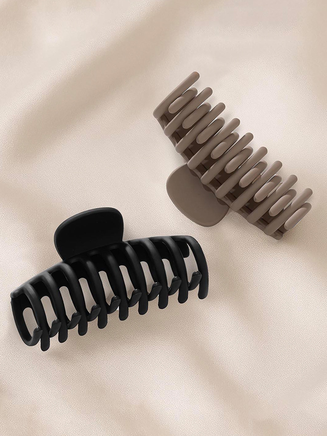 Hair Drama Co. Women Set of 2 Black & Mocha Acrylic Korean Style Hair Claw Clips Clutcher