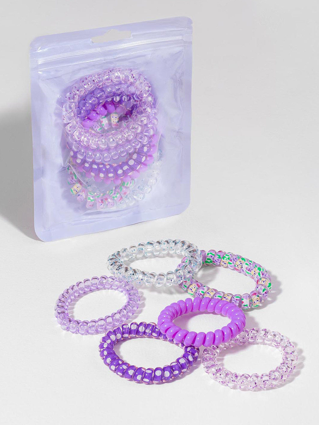 Hair Drama Co. Women Set of 6 Spiral Wire Elastic Ponytail Holder Hair Tie Rubber Bands