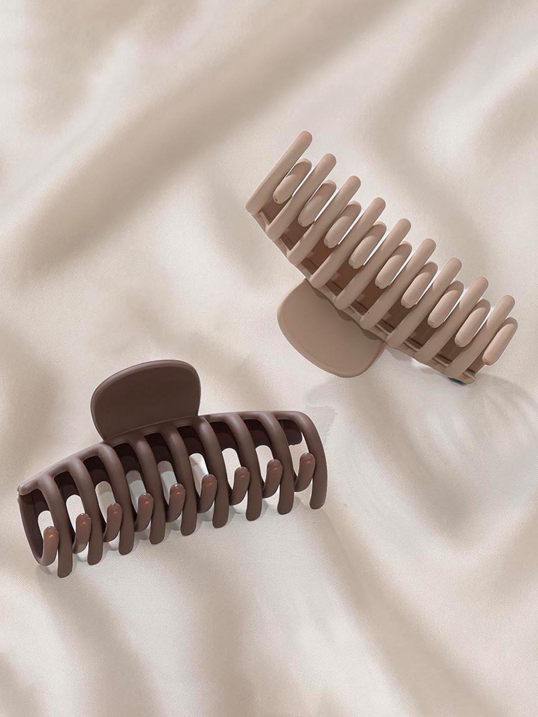 Hair Drama Co. Women Set of 2 Beige Shades Acrylic Korean Style Hair Claw Clips Clutcher