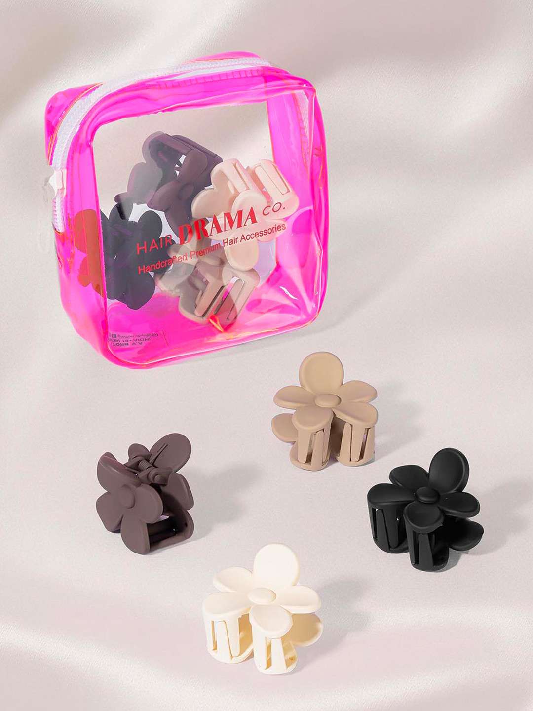 Hair Drama Co. Women Set of 4 Pastel Shades Flower Hair Claw Hawaiian Small Clips