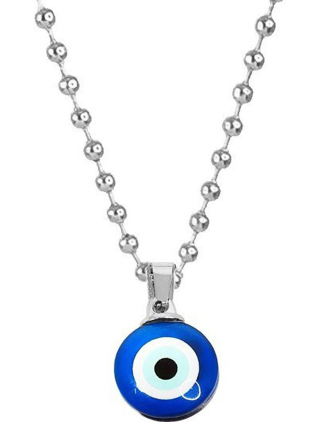 VANISHREE WORLD Blue Silver-Plated Circular Evil eye Pendant