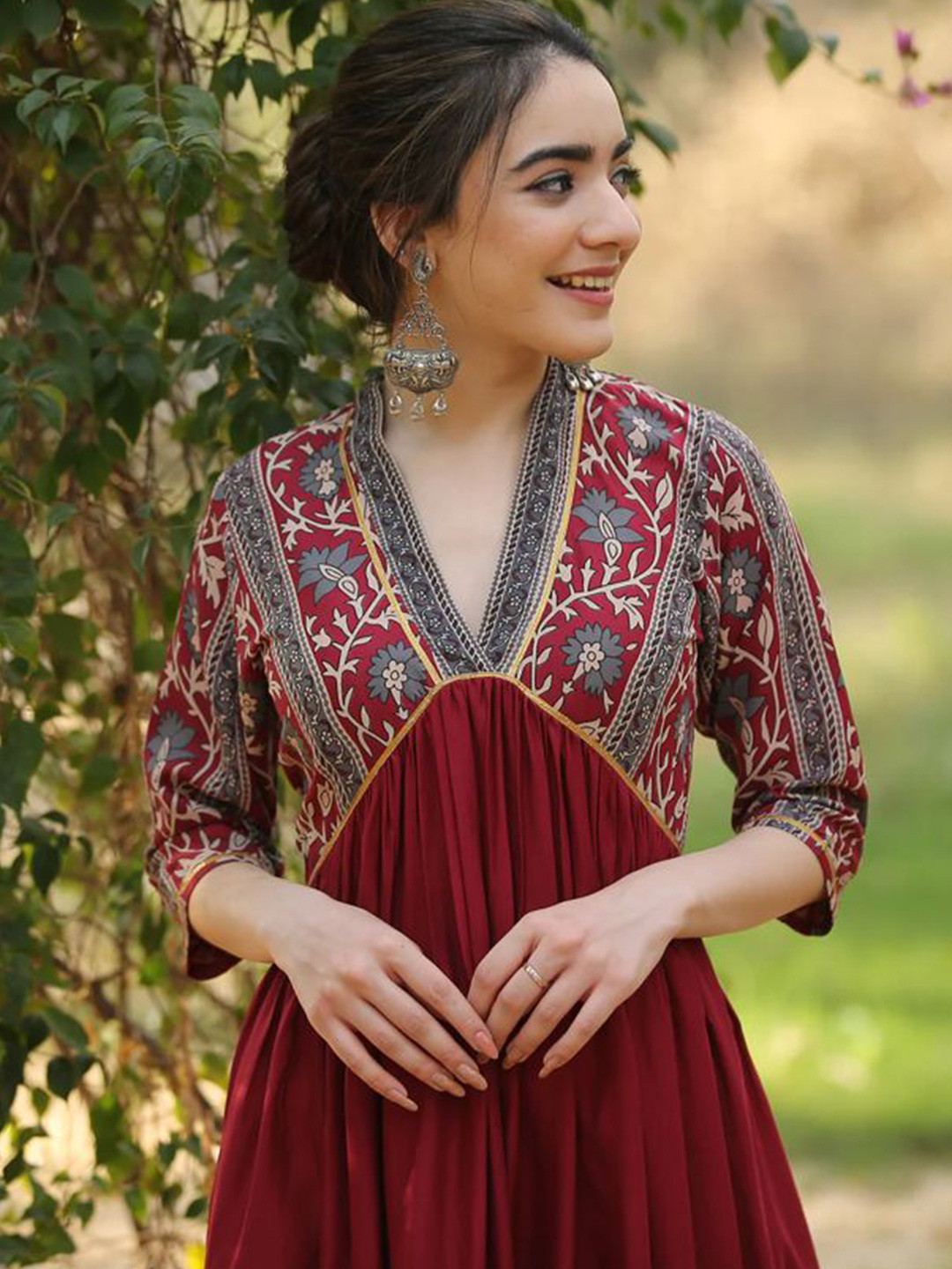 CRENOL THREADS Tribal Printed Fit & Flare Maxi Dress