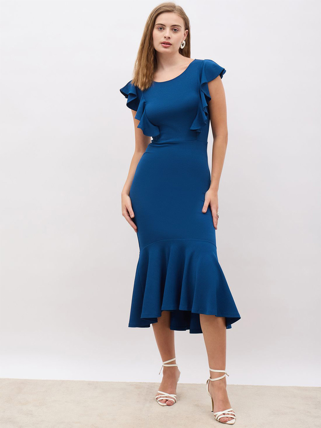 Styli Women Flutter Sleeve Drop-Waist Midi Dress
