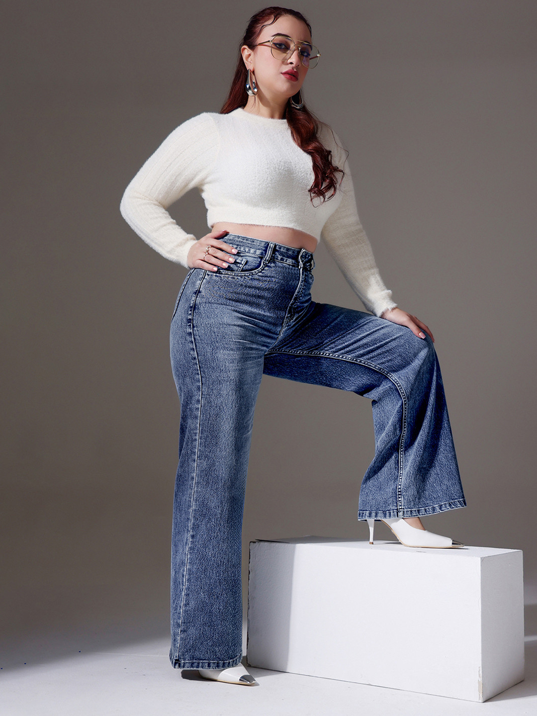 Miss Chase A+ Women's High Rise Clean Look Regular-Length Stretchable Denim Wide Leg Jeans