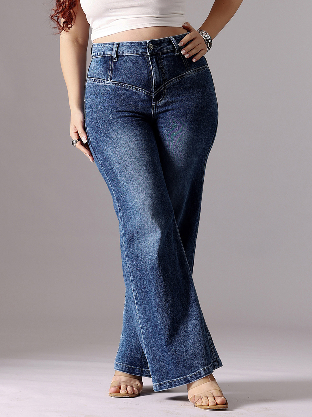 Miss Chase A+ Women's High Rise Clean Look Regular-Length Stretchable Denim Wide-Leg Jeans