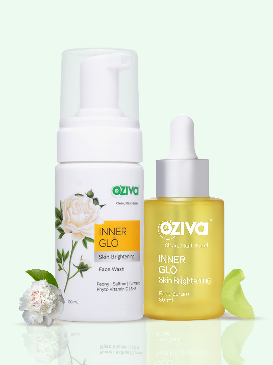 OZiva Set Of 2 Inner Glo Skin Brightening Face Serum - 30 ml & Face Wash - 100 ml