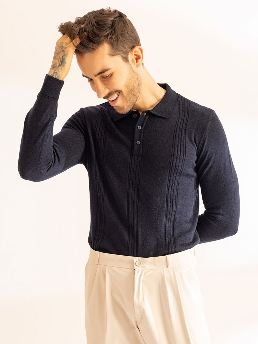 ARMISTO Polo Collar Wool Cable Knit T-shirt