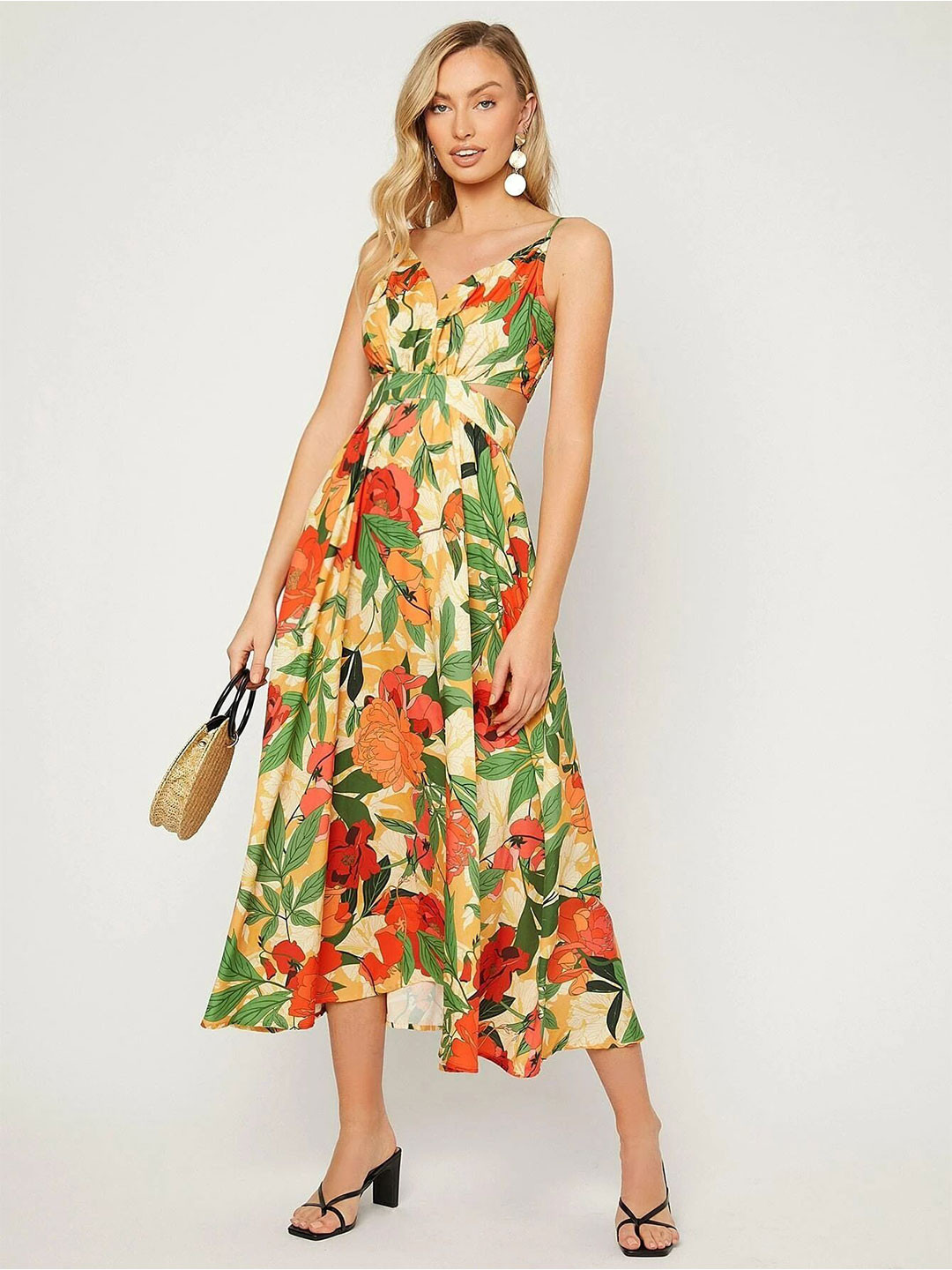 Stylecast X Slyck Women Floral Print Fit & Flare Midi Dress