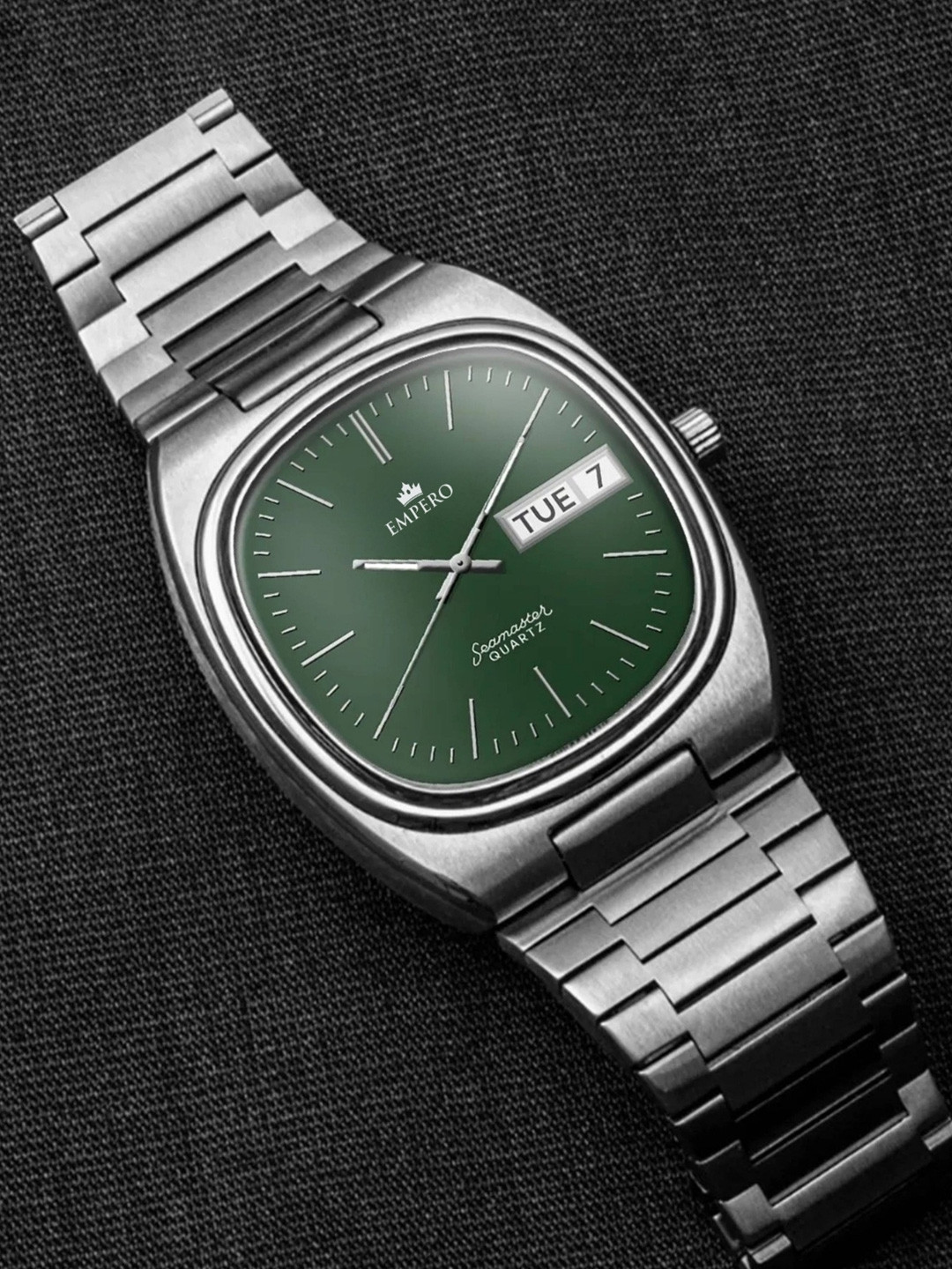 EMPERO Men Patterned Reset Time Analogue Watch EAB221.2 Square Green Dial Silver Chain