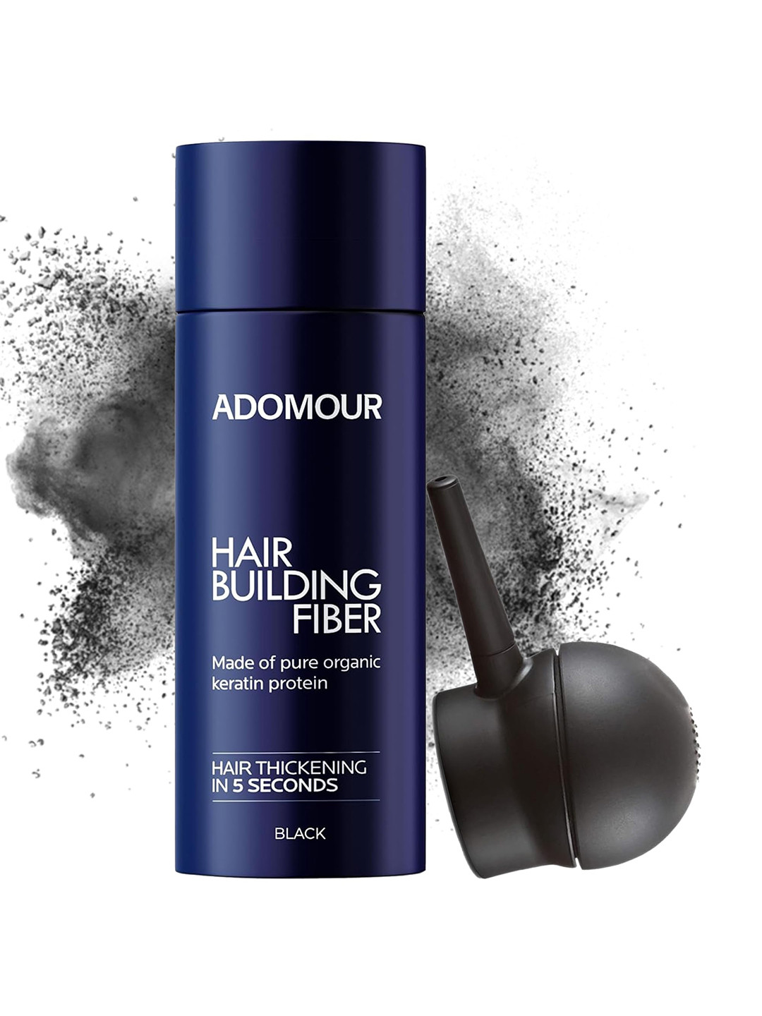 ADOMOUR  Hair Building Fiber With Applicator Pump- 27.5g - Black
