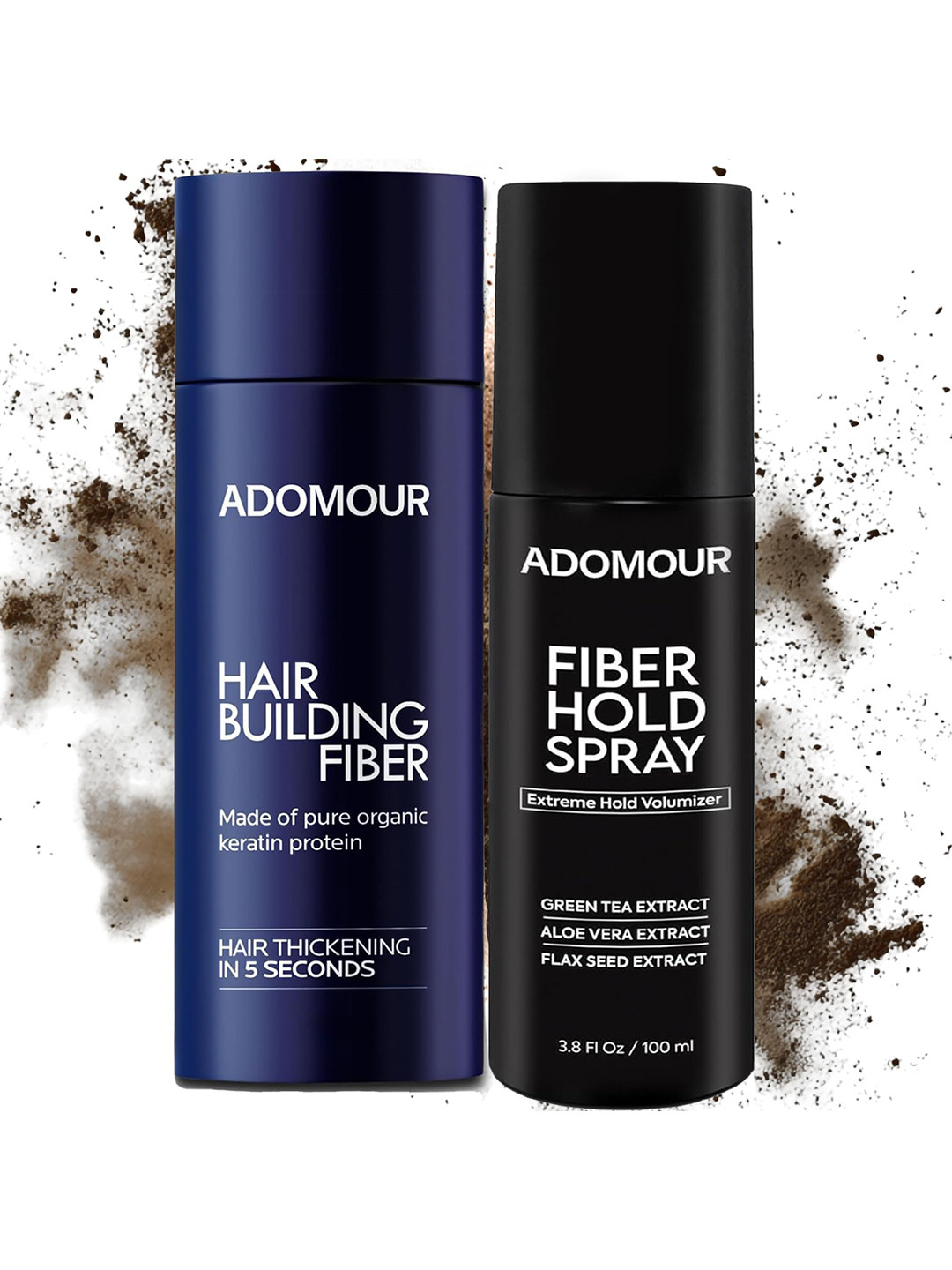 ADOMOUR Set Of 2 Hair Fiber & Fiber Hold Spray- 100ml- Dark Brown- 27.5g