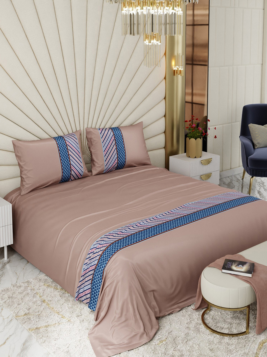 Stoa Paris Versailles Peach-Colored Ethnic 300 TC Super King Bedsheet Set-2.74mx2.74m