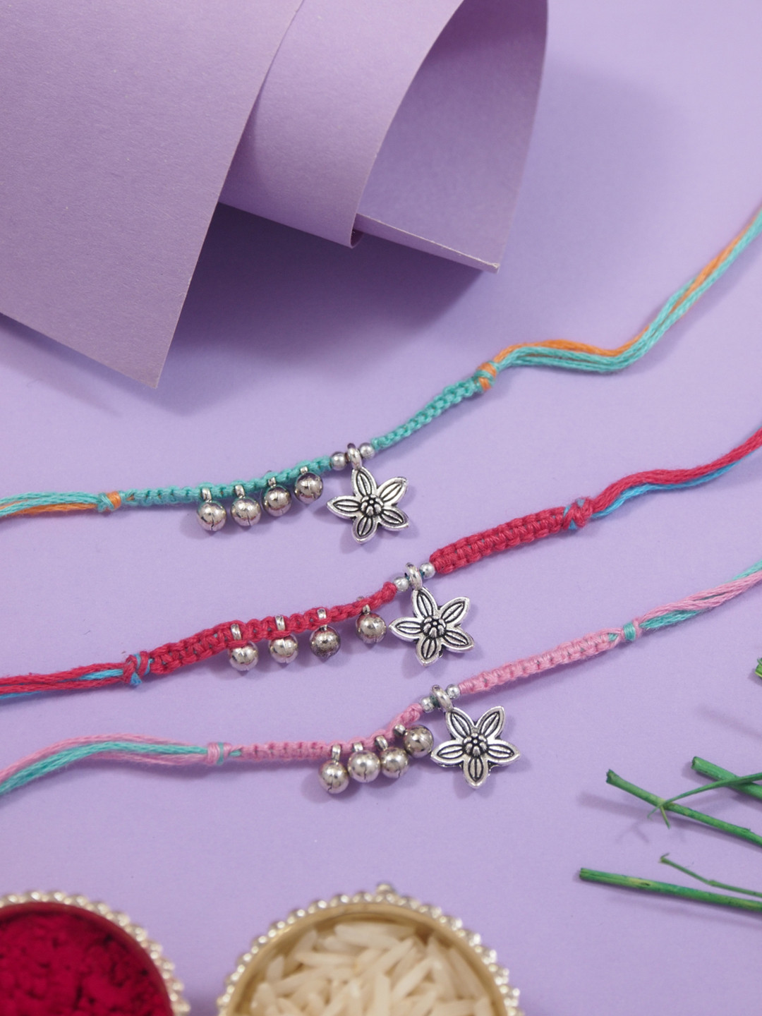 I Jewels Set of 3 Floral Lumba Rakhi