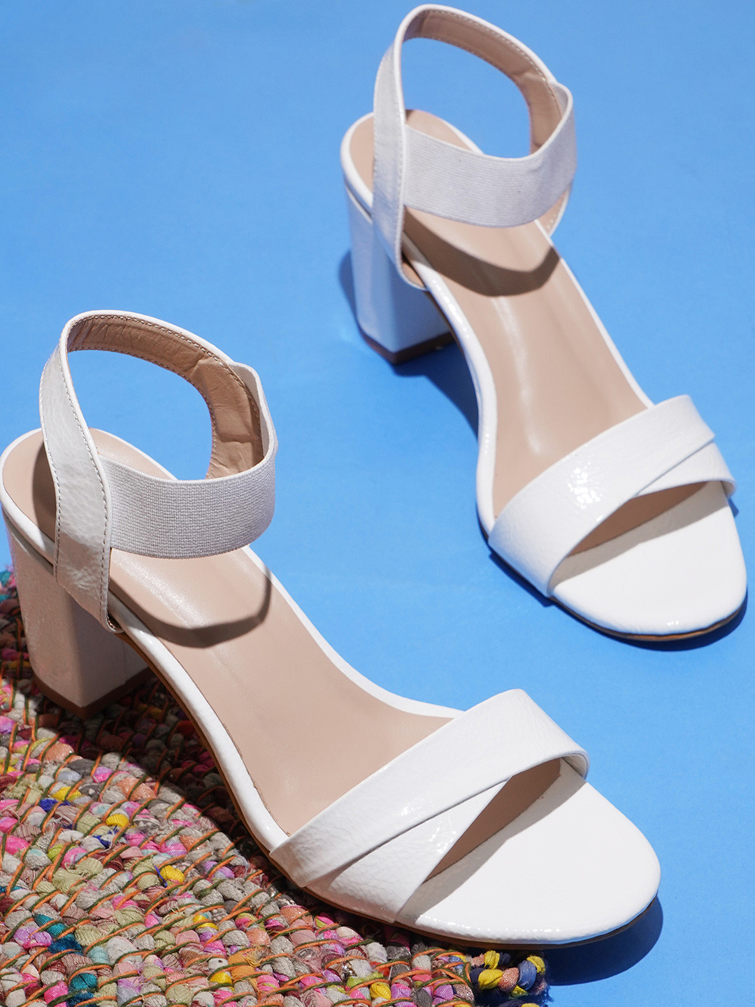 Dollphin White Block Heels