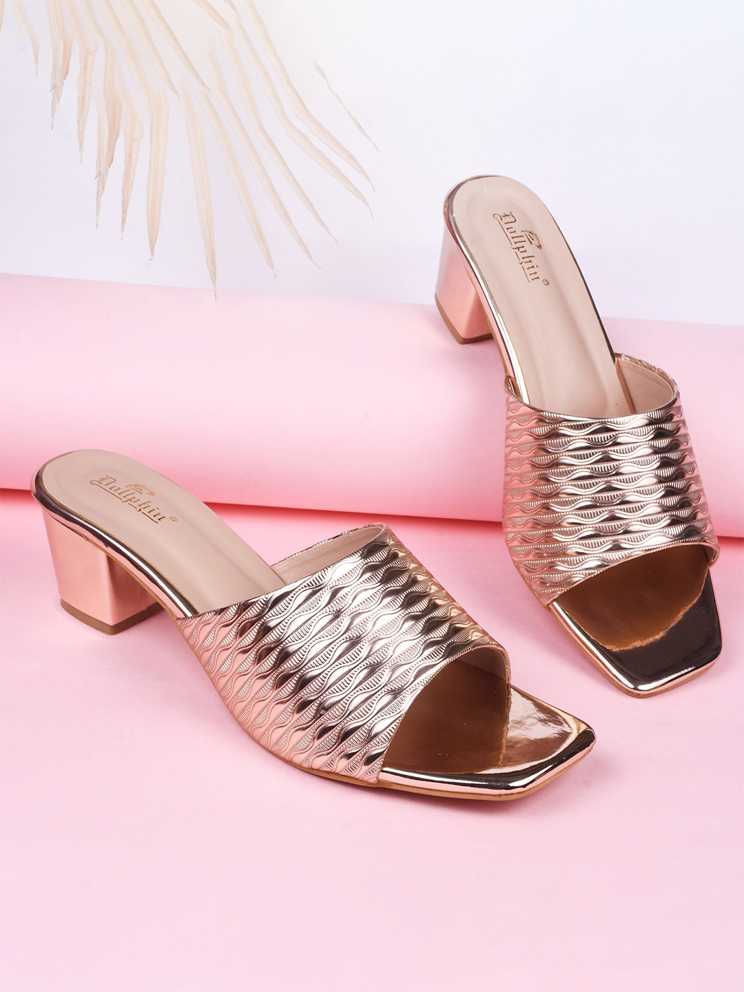 Dollphin Women's Gold Tones Textured Party Block Heels