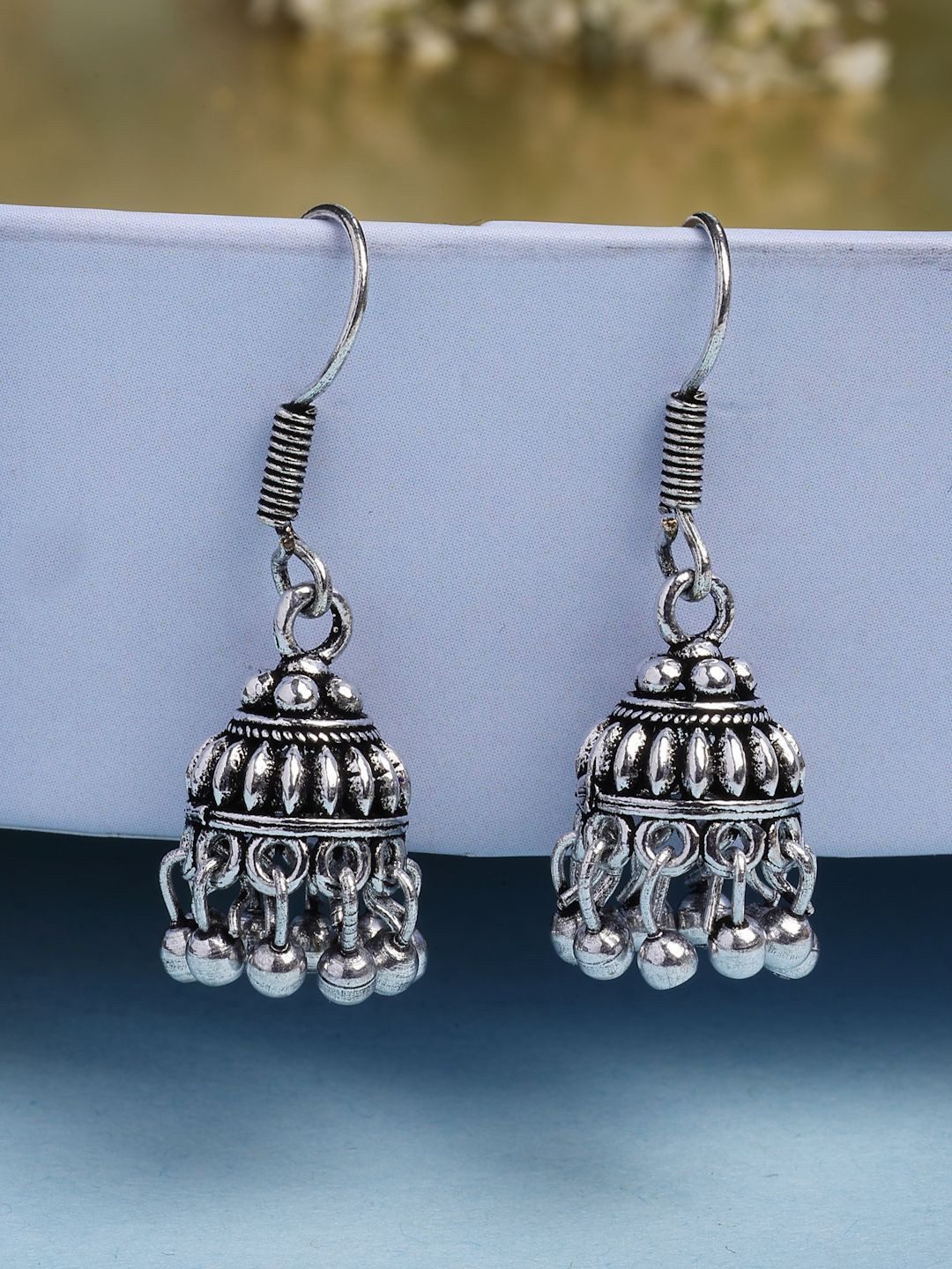 Anouk German Silver Plated Traditional Oxidised Dome Shaped Jhumkas