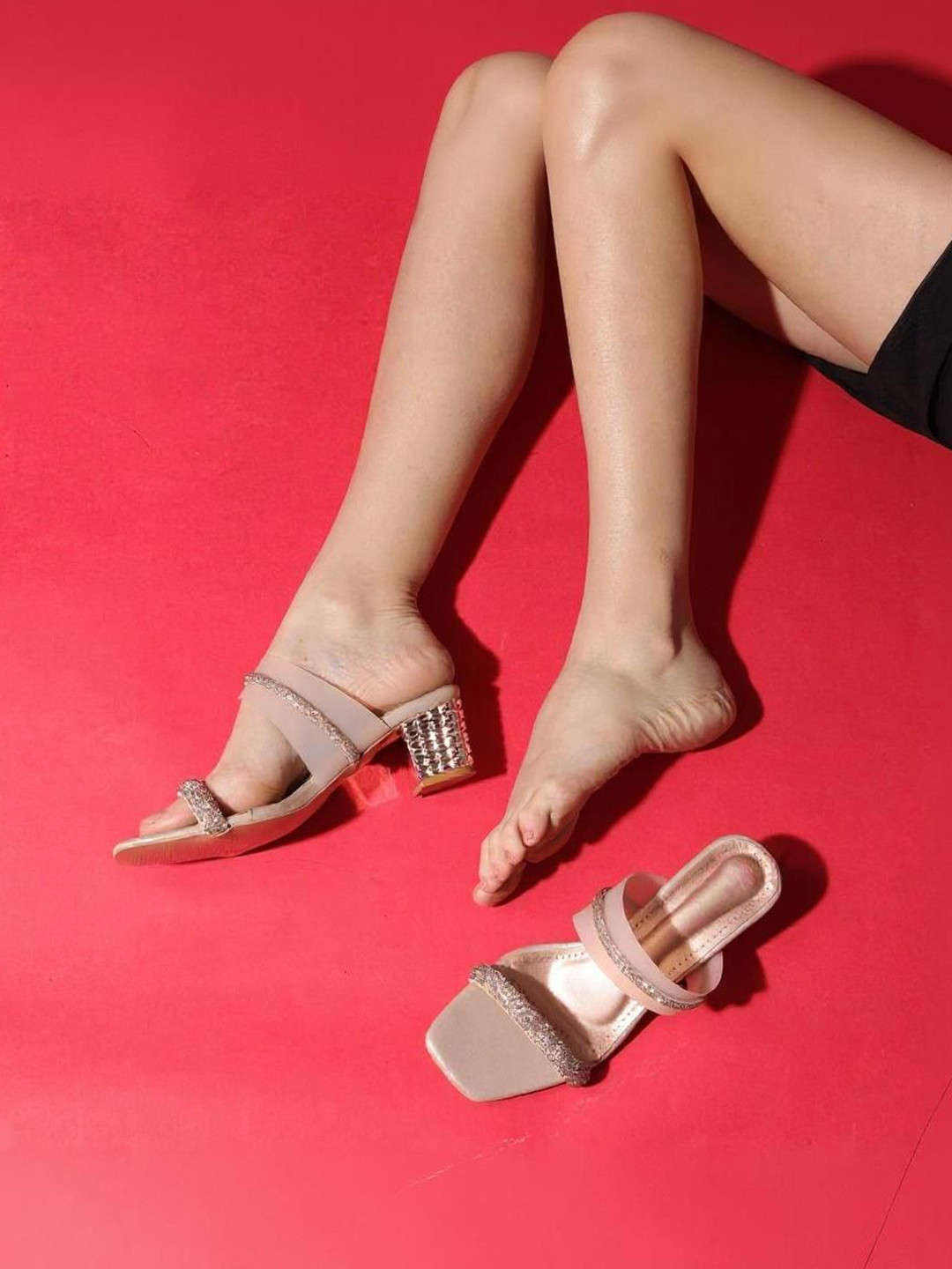 Kneetoes Women Gemglow Rose Gold Block Heel Sandals