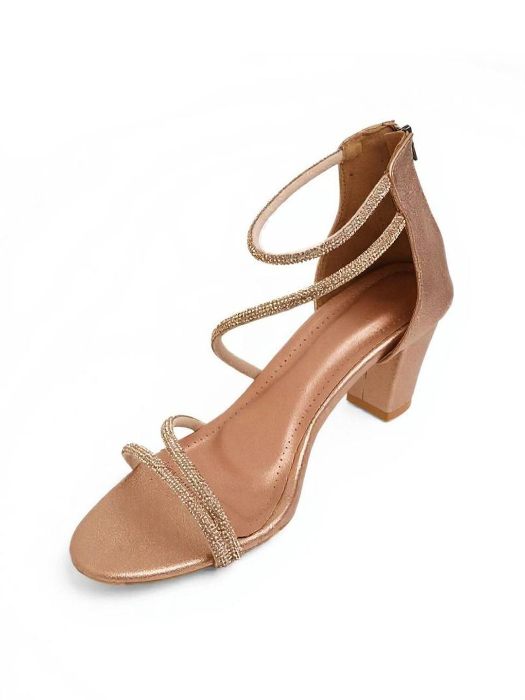 Kneetoes Women Gemglow Rose Gold Block Heel Sandals