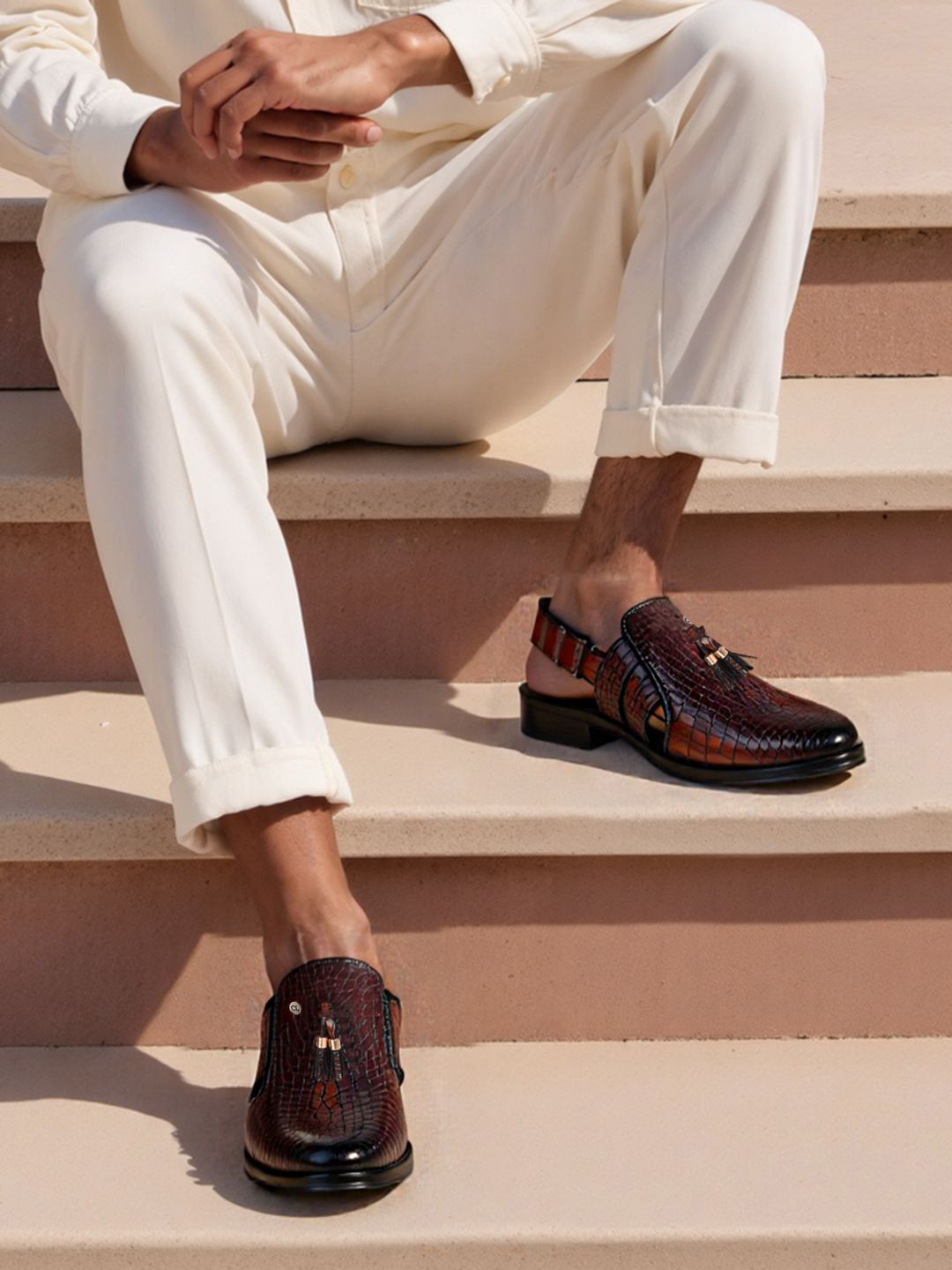 Carlton London Men Textured Pointed Toe Shoe-Style Sandals