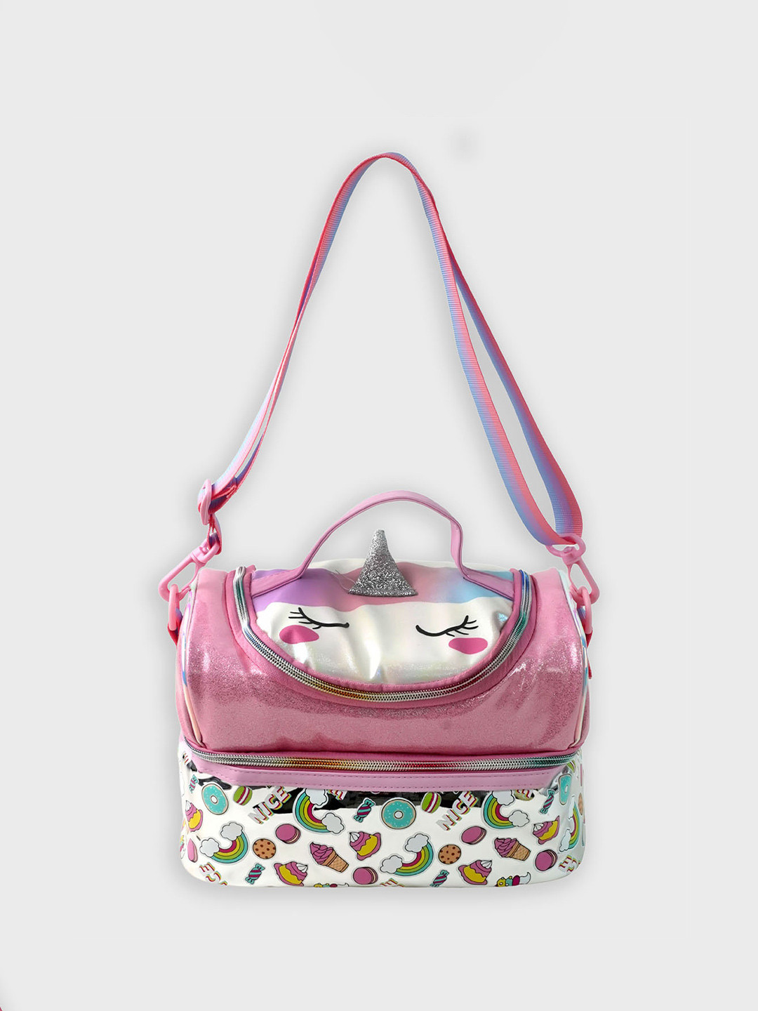 Little Surprise Box LLP Pink Unicorn Theme Double Compartment Insulated Lunch Bag For Kids