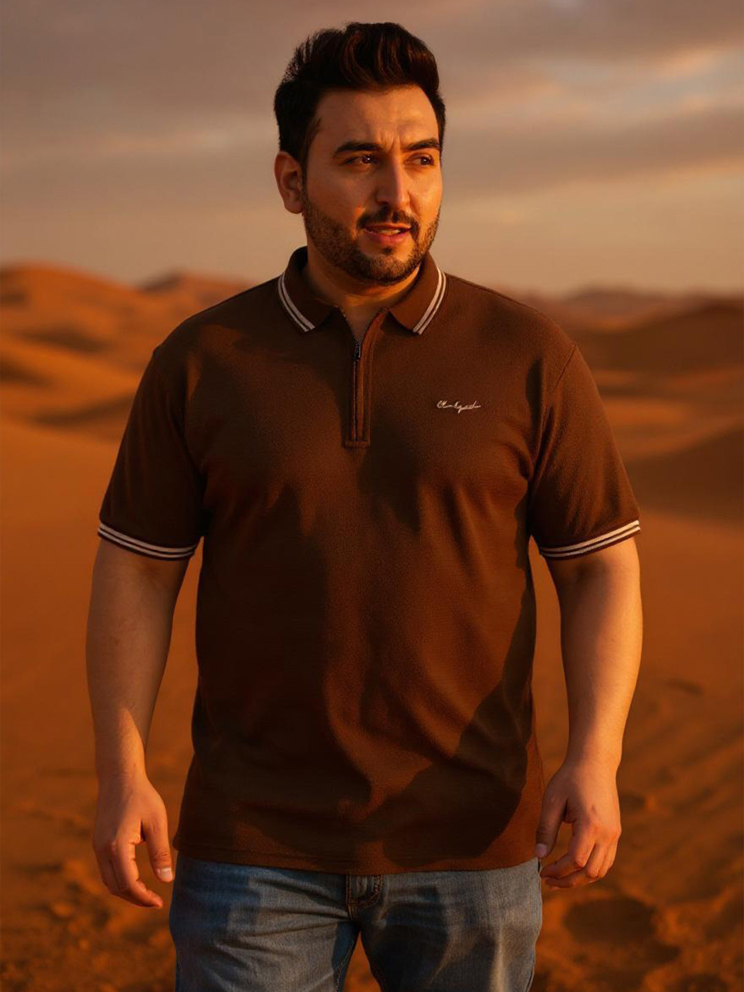 Club York Plus Polo Collar Drop-Shoulder Sleeves T-shirt