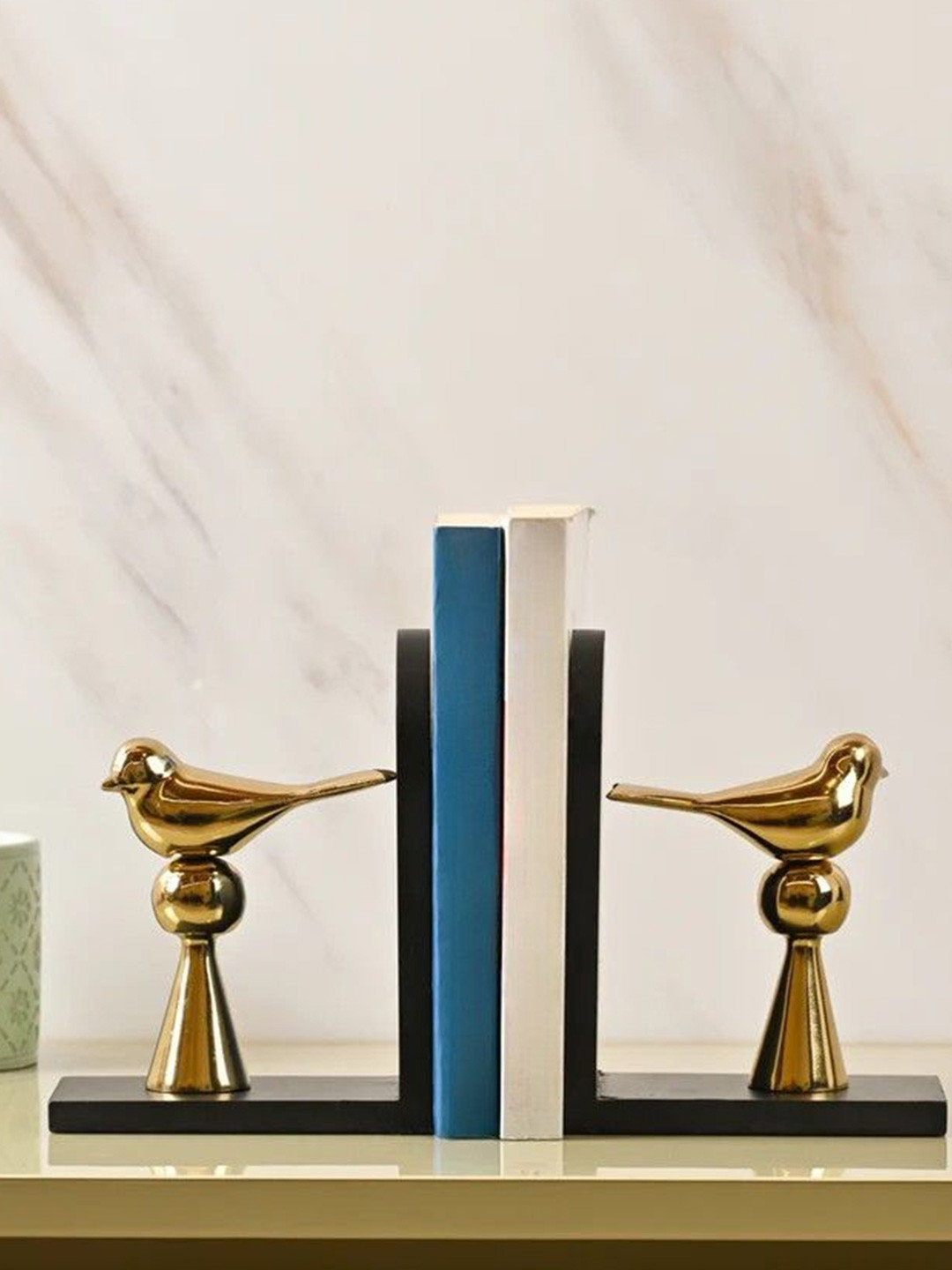 SITARRA LIVING Gold-Toned & Black Feathered Bookends Figurine Showpiece