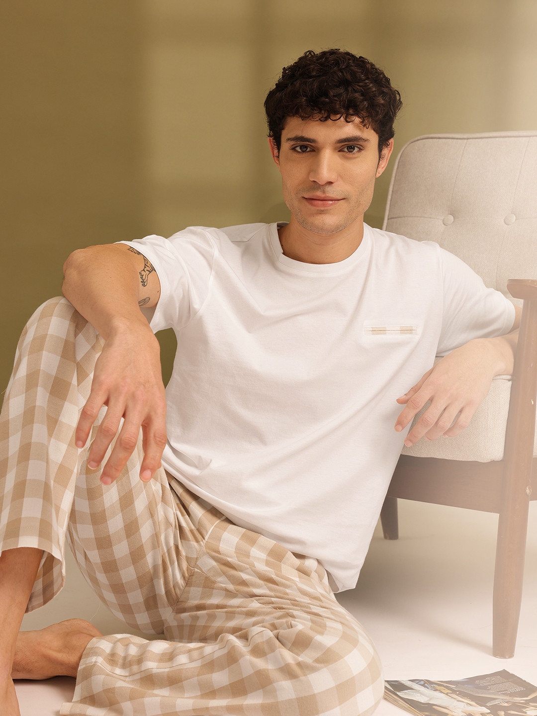 ETC Pure Cotton Checked T-Shirt with Pyjamas MY-SO66-WHITE