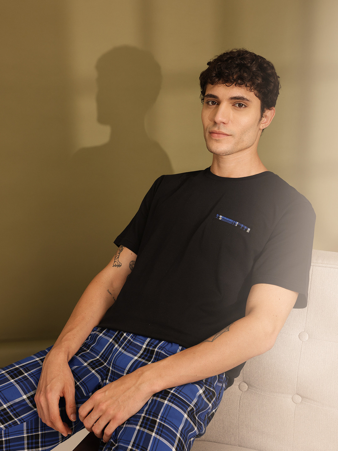 ETC Pure Cotton Checked T-Shirt with Pyjamas MY-SO65-BLACK