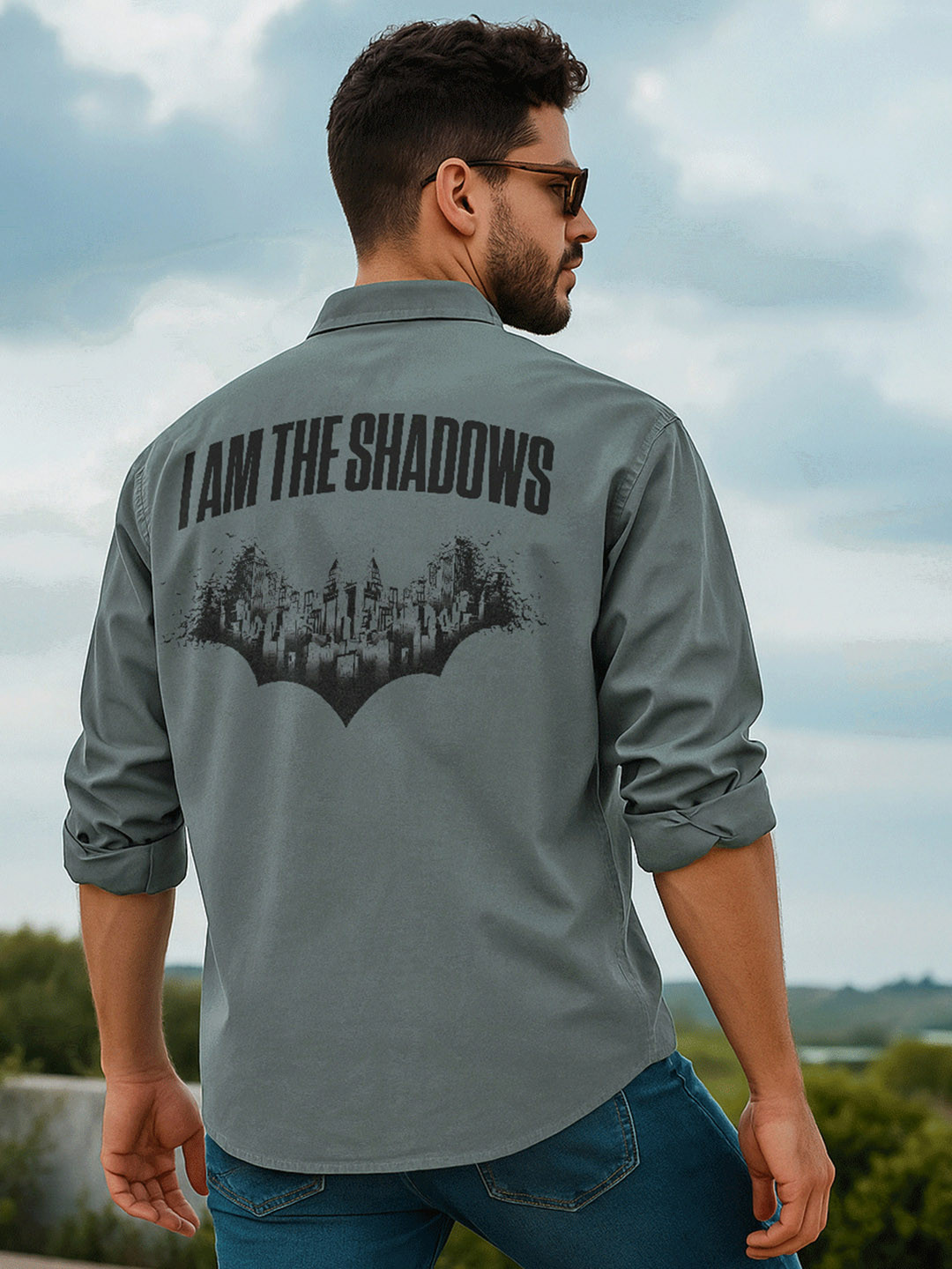 Bewakoof Official Marvel Merchandise Men Dark Grey Batman Graphic Printed Oversized Shirt