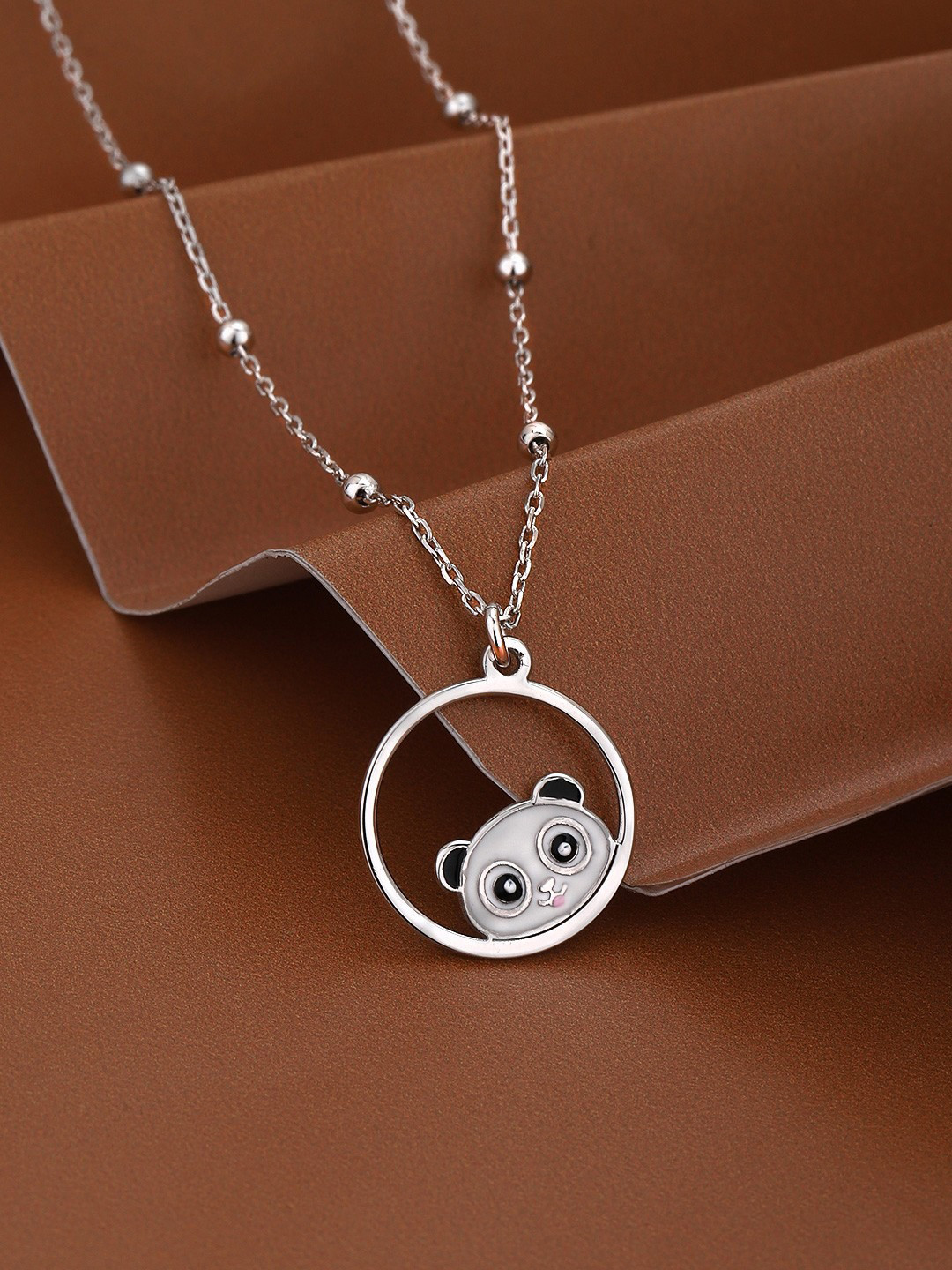Carlton London 925 Sterling Silver Rhodium Plated with Enamel Panda Necklace