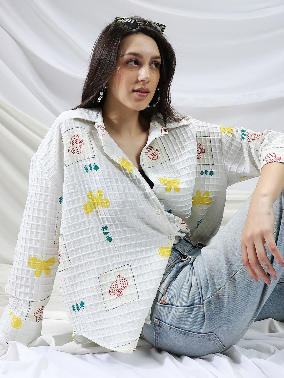 PINACOLADA  Women Comfort Relaxed Fit Textured Spread Collar Casual Shirt