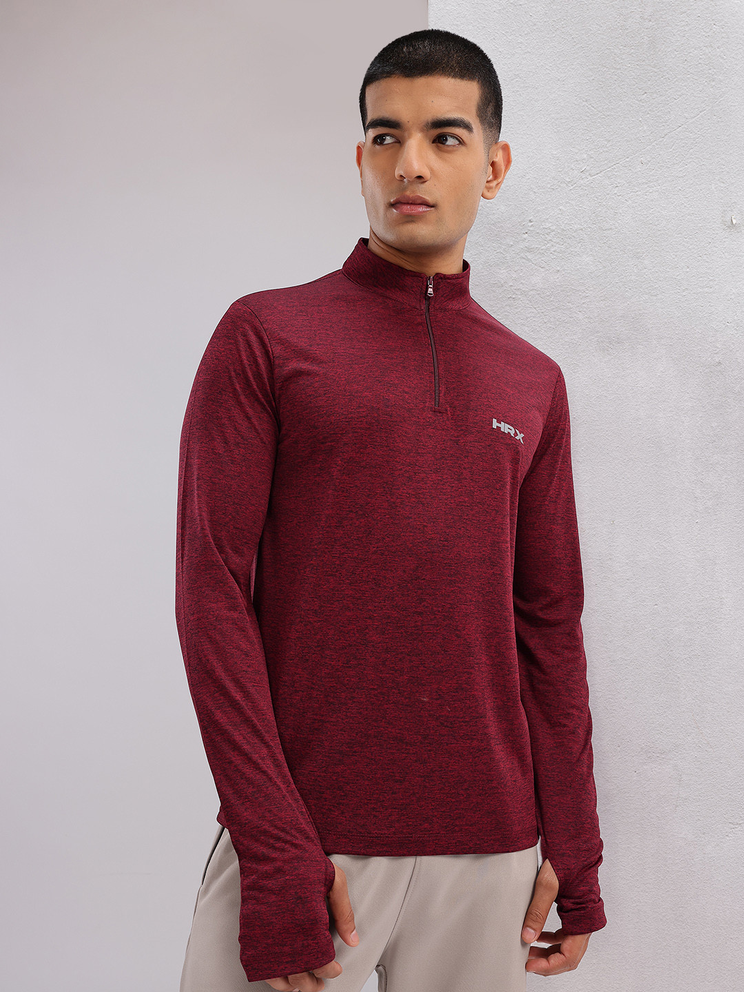 HRX by Hrithik Roshan Mock Collar Thumb Hole Sleeves T-shirt