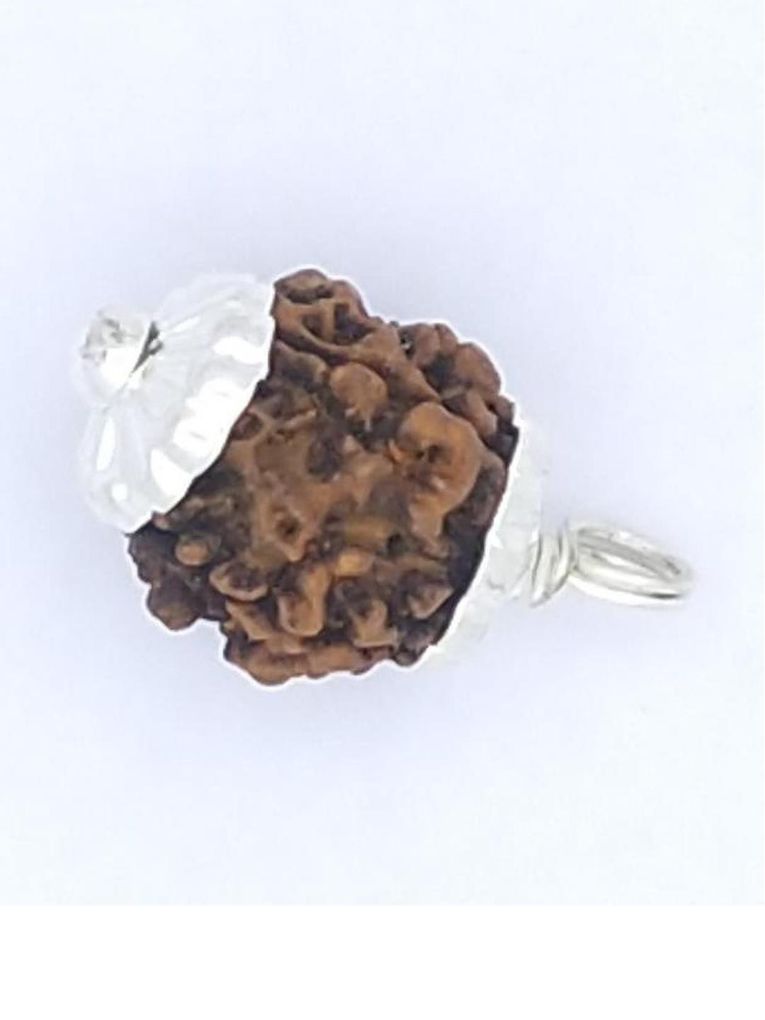 RAVIOUR LIFESTYLE Circular Silver Pleated Rudraksh Pendant