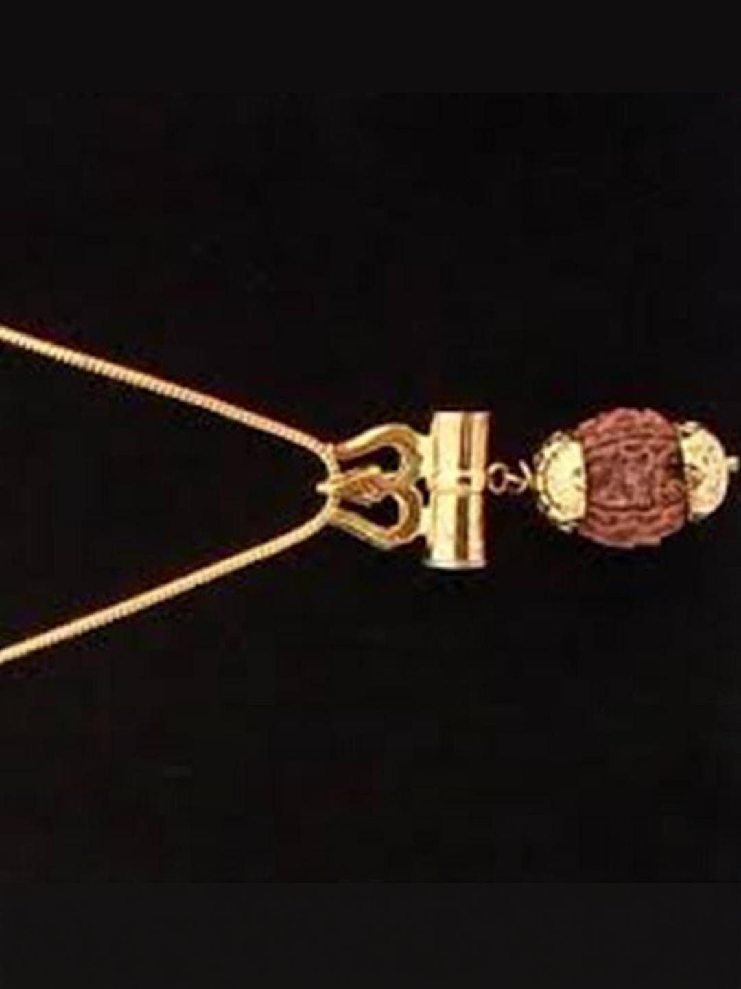 RAVIOUR LIFESTYLE Adult's Gold Pleated Trishul Rudraksha Pendant