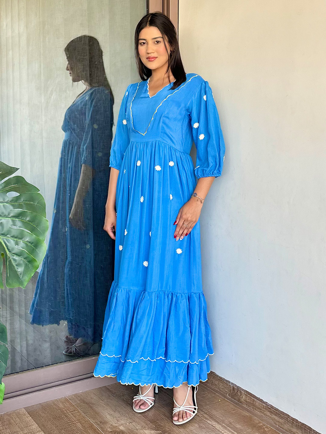 FFI Floral Women Whimsical Charm in a Daisy  Floral Embroidered Fit & Flare Maxi Dress