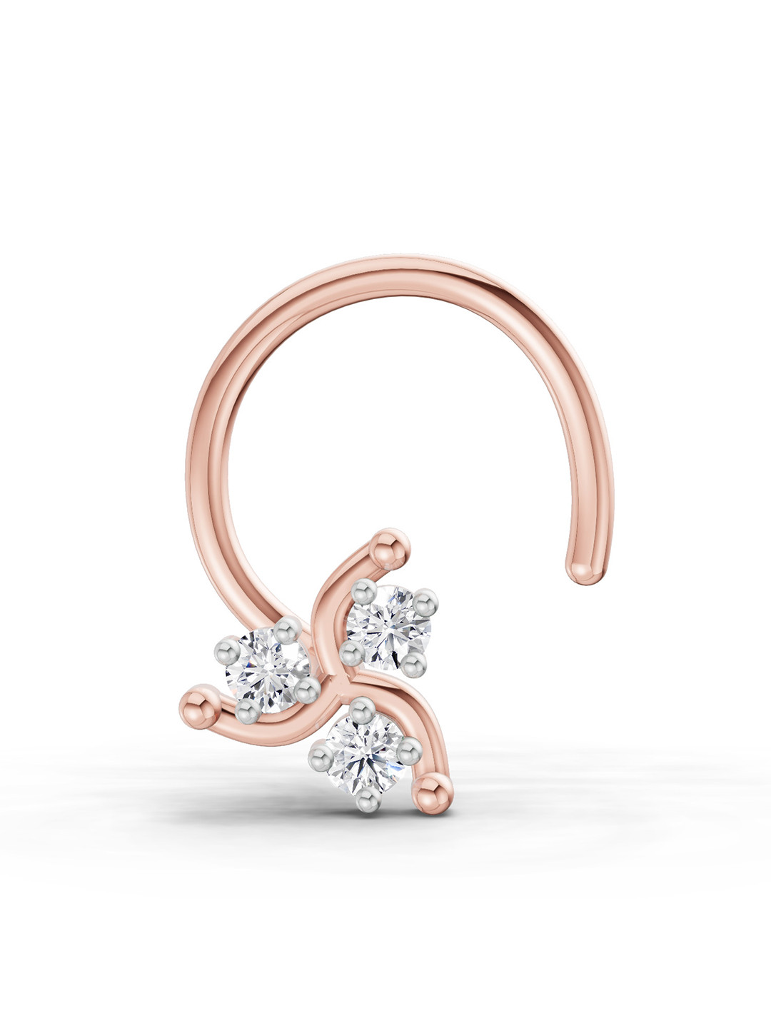 Sparkles Lab Grown Diamond 0.03 Carat Round Shape Floral Diamond Nose Pin 14K Rose Gold