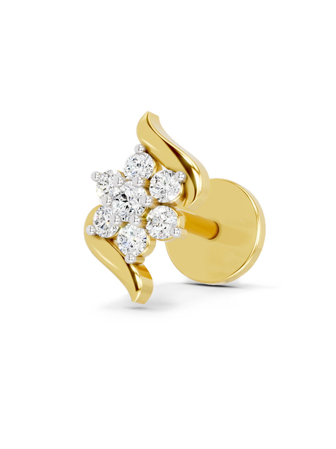 Sparkles Lab Grown Diamond IGI Certified 0.07 Ct Nose Pin Round Shape 14K Yellow Gold