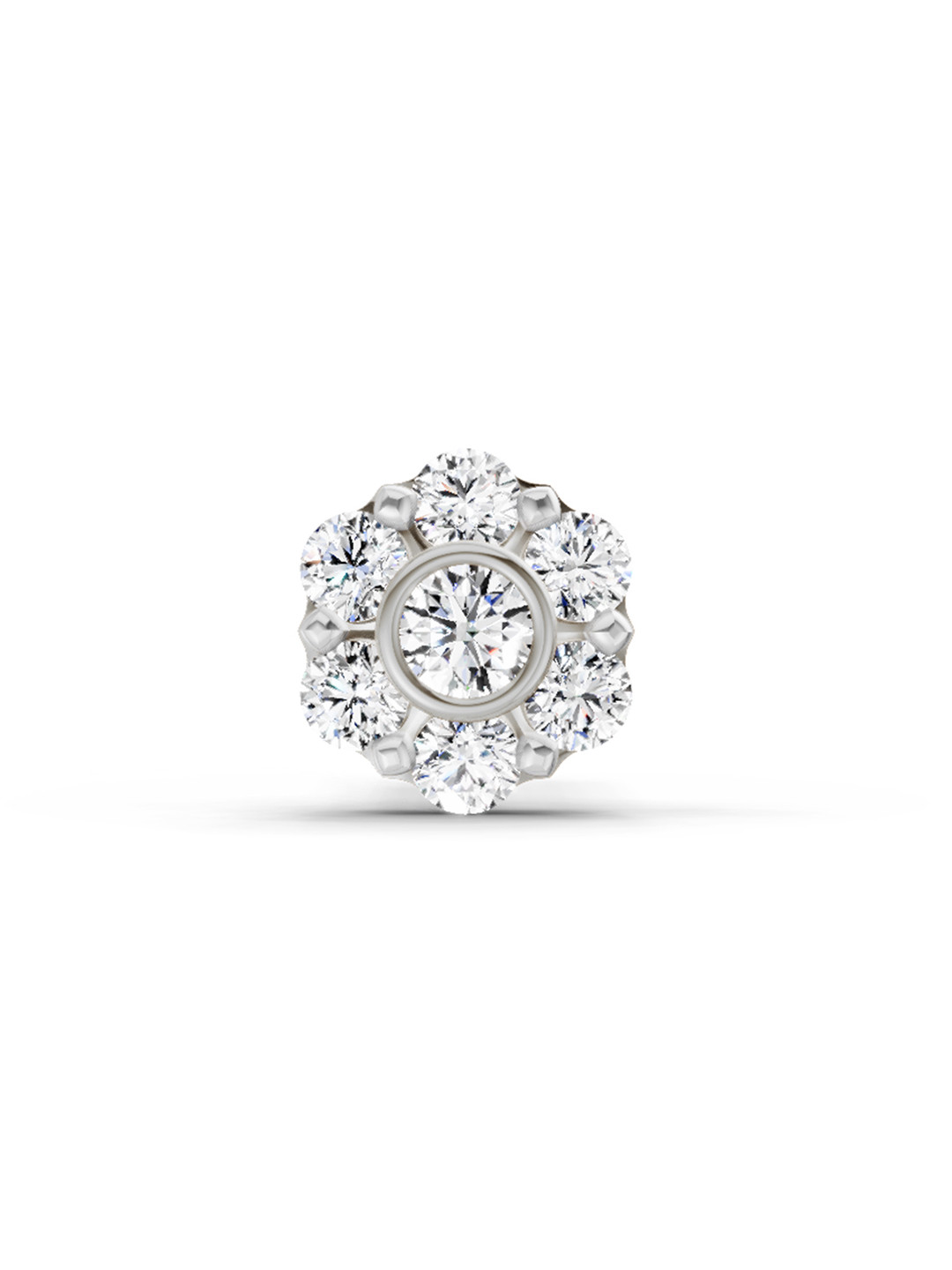 Sparkles Lab Grown Diamond IGI Certified 0.11 Ct Floral Stud Round Shape Nose Pin 14K