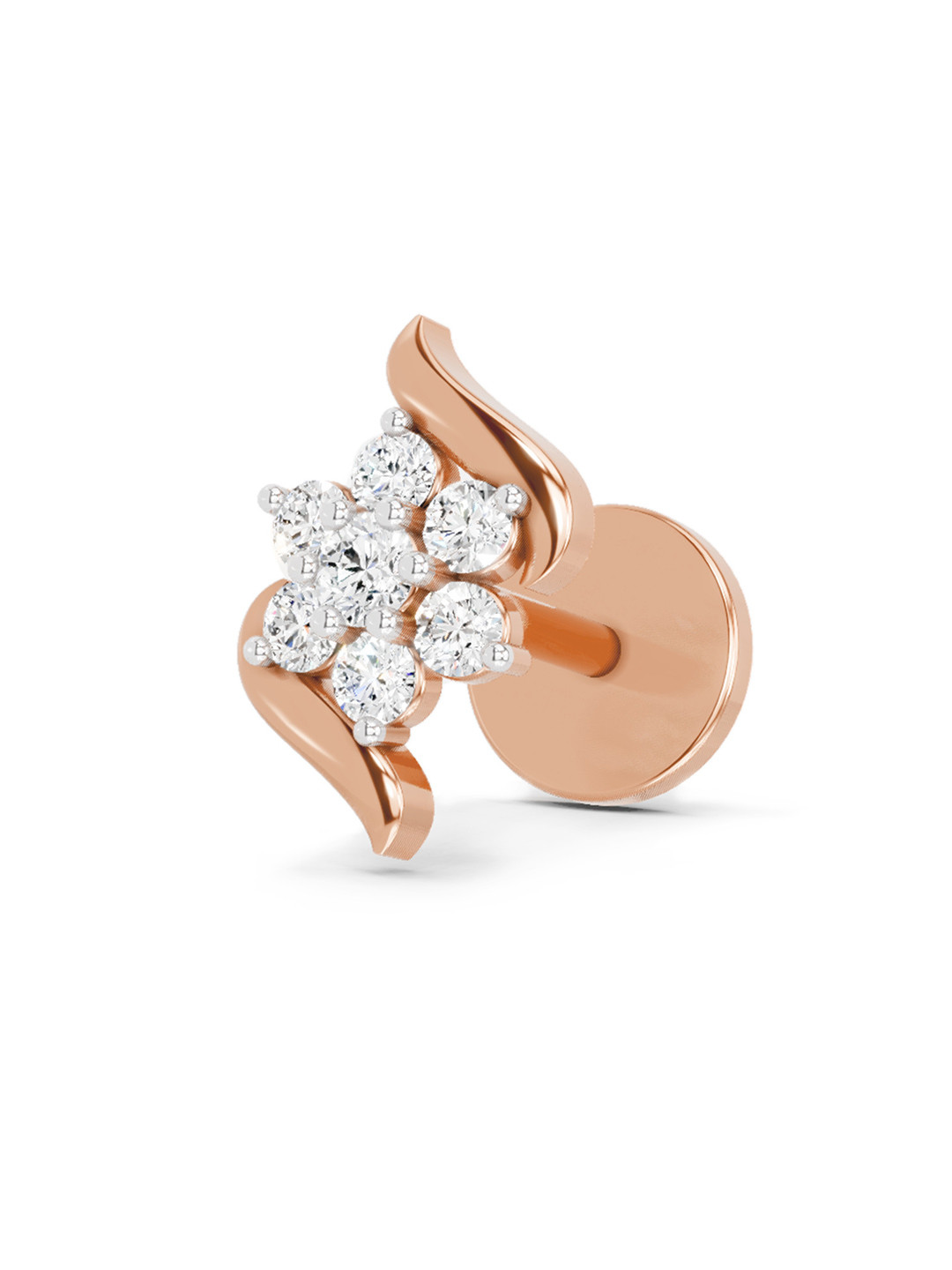 Sparkles Lab Grown Diamond IGI Certified 0.07 Ct Swirl Nose Pin Round Shape