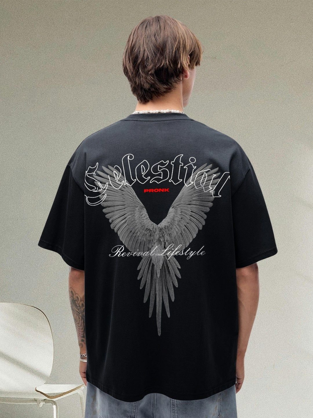 PRONK Celestial Typography Oversized Cotton T-shirt