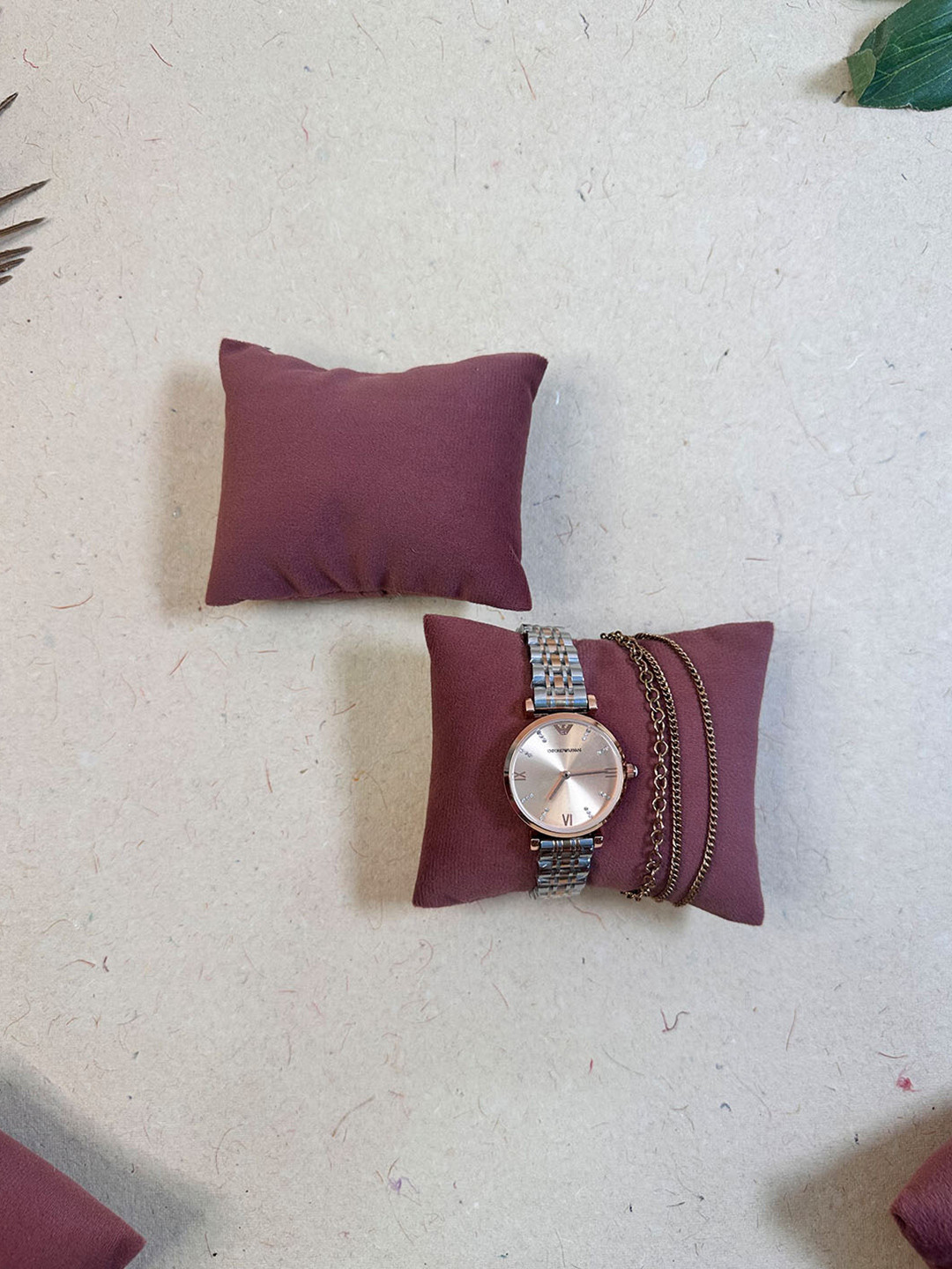 La Trove Set of 2 Darkpink Velvet Wrist Watch Organiser Pillow Cushion