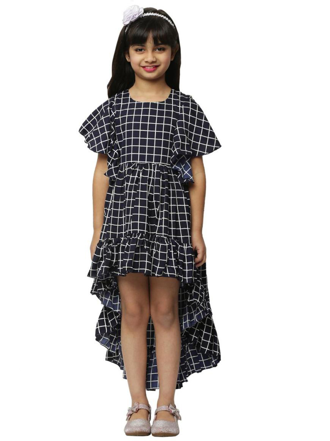 Shahina Fashion Baby Girls Checked High Low Dress