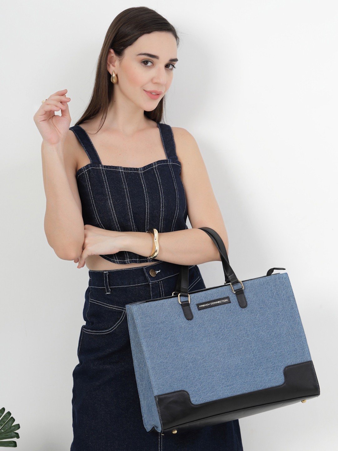 French Connection Women Denim Shoppers Tote Bag