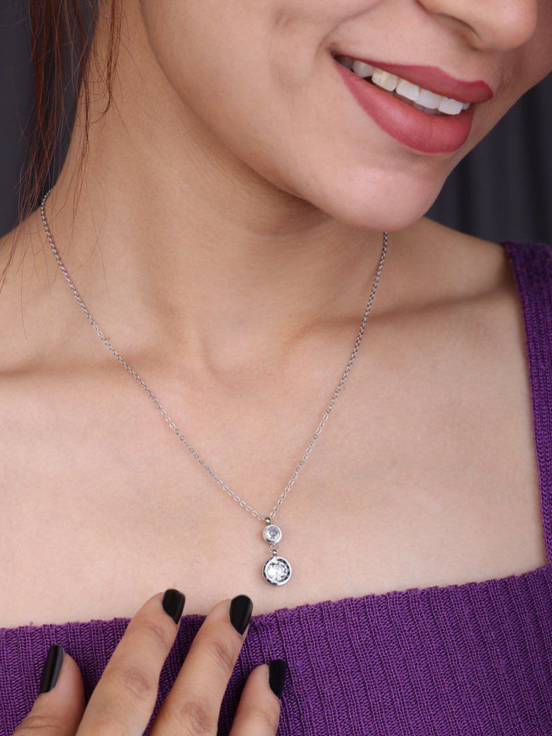 JKL Jewelry Silver-Plated Layered American Diamond Chain