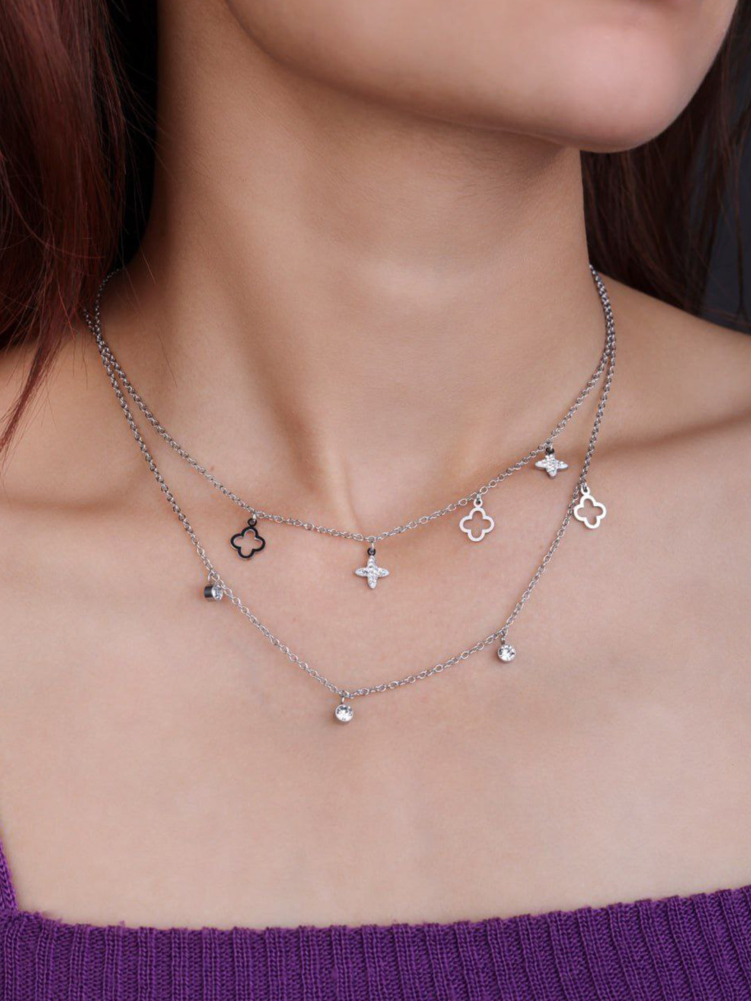 JKL Jewelry Silver-Plated Layered Necklace