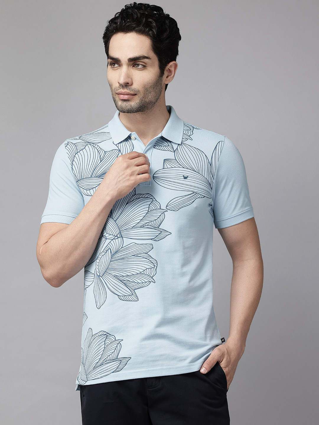 Blackberrys Floral Print Polo Collar T-shirt