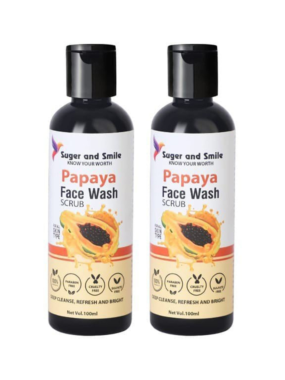 SUGER AND SMILE Set of 2 Papaya Face Wash Scrub for Deep Cleansing - 100 ml each