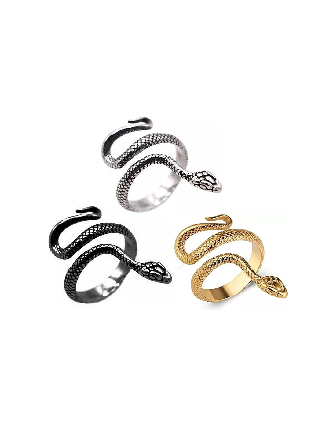 VS Unique Collection Set Of 3 Brass-Plated Adjustable Finger Ring